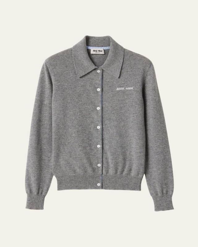 Intarsia Logo Cashmere Cardigan